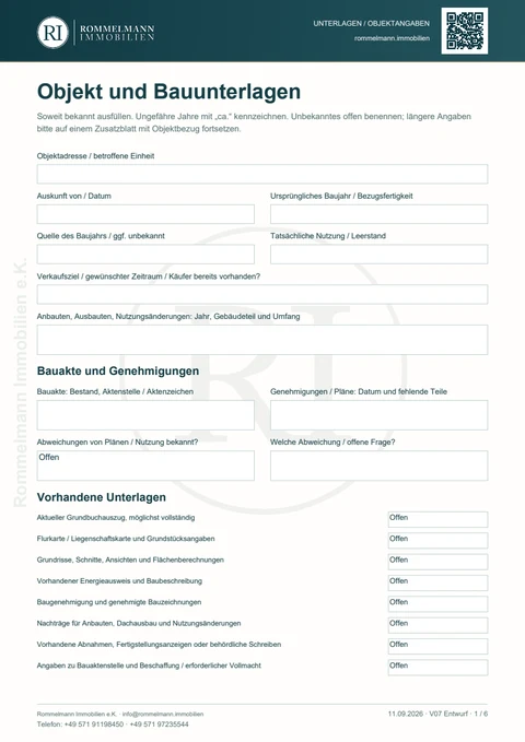 Erste Seite: Unterlagenliste & Checkliste